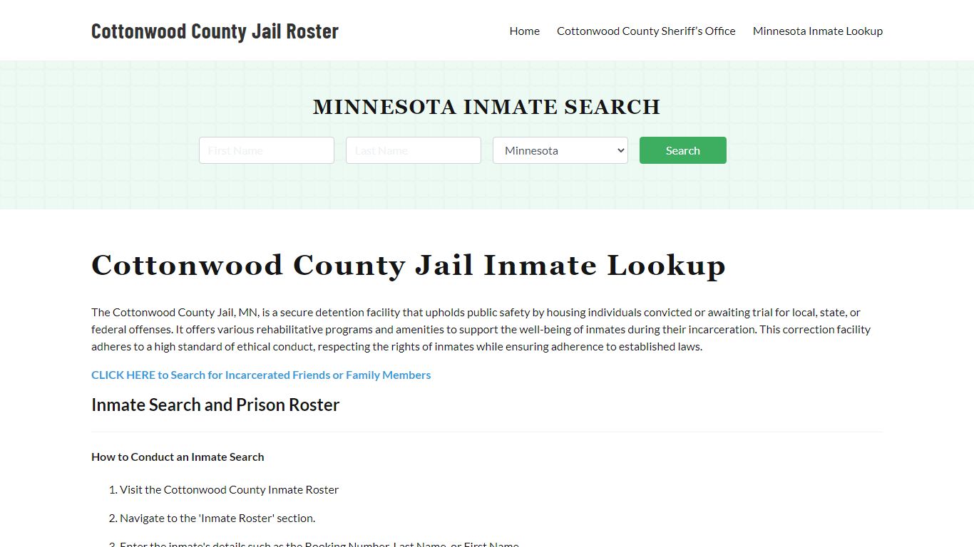 Cottonwood County Jail Roster Lookup, MN, Inmate Search
